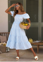 Rochie midi z bufkami w kratkę Papaya roz