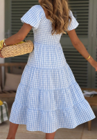 Rochie midi z bufkami w kratkę Papaya roz