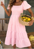 Rochie midi z bufkami w kratkę Papaya roz