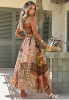 Wzorzysta Rochie midi na ramiączkach z paskiem Dolce Sunset ciocolatie