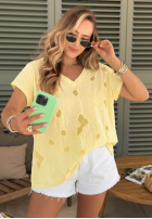 Ażurowy Tricou z dekoltem Sol Riviera mokka