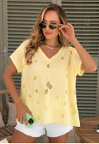 Ażurowy Tricou z dekoltem Sol Riviera mokka