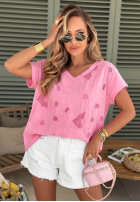 Ażurowy Tricou z dekoltem Sol Riviera mokka