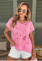 Ażurowy Tricou z dekoltem Sol Riviera mokka