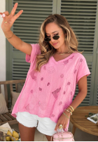 Ażurowy Tricou z dekoltem Sol Riviera mokka