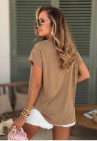 Ażurowy Tricou z dekoltem Sol Riviera mokka