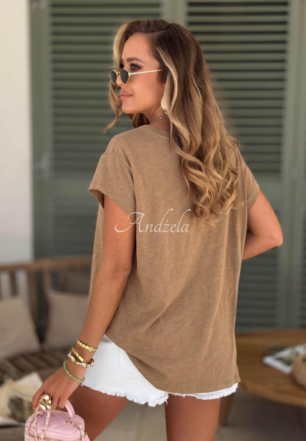 Tricou din bumbac ajurat cu decolteu în V Sol Riviera