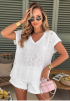 Ażurowy Tricou z dekoltem Sol Riviera mokka