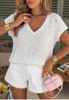 Ażurowy Tricou z dekoltem Sol Riviera mokka