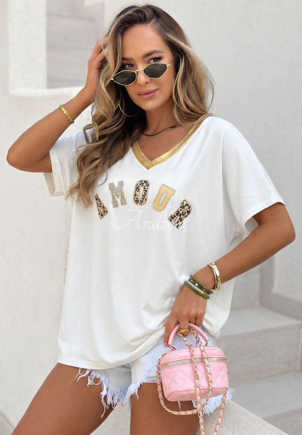 Tricou din bumbac cu imprimeu leopard Amour