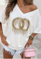 Tricou oversize z ozdobną aplikacją Love This Day Alb