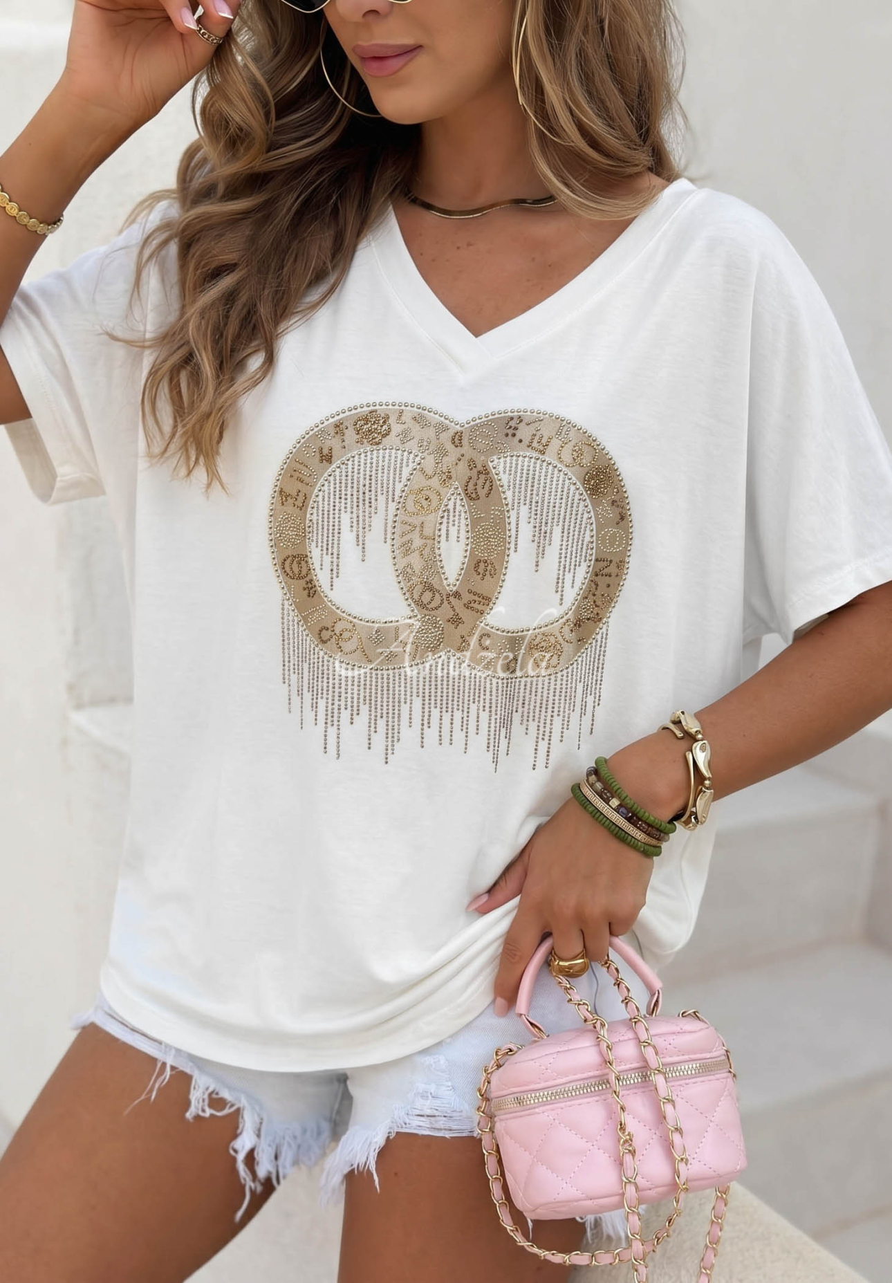 Tricou oversize cu aplicație decorativă Love This Day ecru