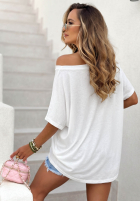 Tricou oversize z ozdobną aplikacją Love This Day Alb