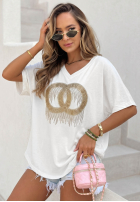 Tricou oversize z ozdobną aplikacją Love This Day Alb