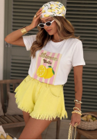 Tricou z nadrukiem w paski Limon Gelato biało-roz