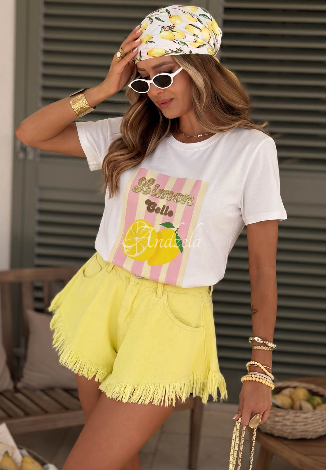 Tricou din bumbac cu imprimeu în dungi Limon Gelato