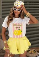 Tricou z nadrukiem w paski Limon Gelato biało-roz