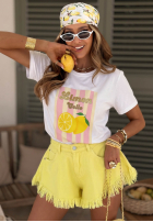 Tricou z nadrukiem w paski Limon Gelato biało-roz