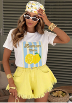 Tricou z nadrukiem w paski Limon Gelato biało-roz