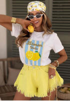 Tricou z nadrukiem w paski Limon Gelato biało-roz