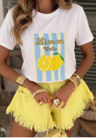 Tricou z nadrukiem w paski Limon Gelato biało-roz