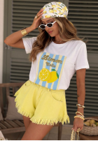 Tricou z nadrukiem w paski Limon Gelato biało-roz
