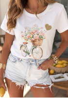 Tricou z nadrukiem Flowery Bike Alb