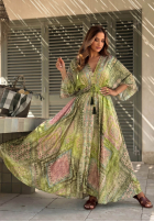 Wzorzysta Rochie maxi z szerokimi rękawami Summer Doll de culoarea fisticului