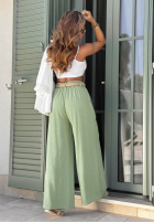 din material textil Pantaloni wide leg z paskiem Summer Aura de culoarea fisticului
