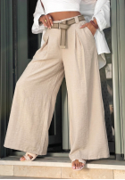 din material textil Pantaloni wide leg z paskiem Summer Aura de culoarea fisticului