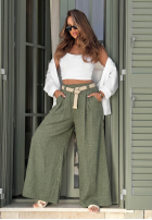 din material textil Pantaloni wide leg z paskiem Summer Aura de culoarea fisticului