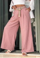 din material textil Pantaloni wide leg z paskiem Summer Aura de culoarea fisticului