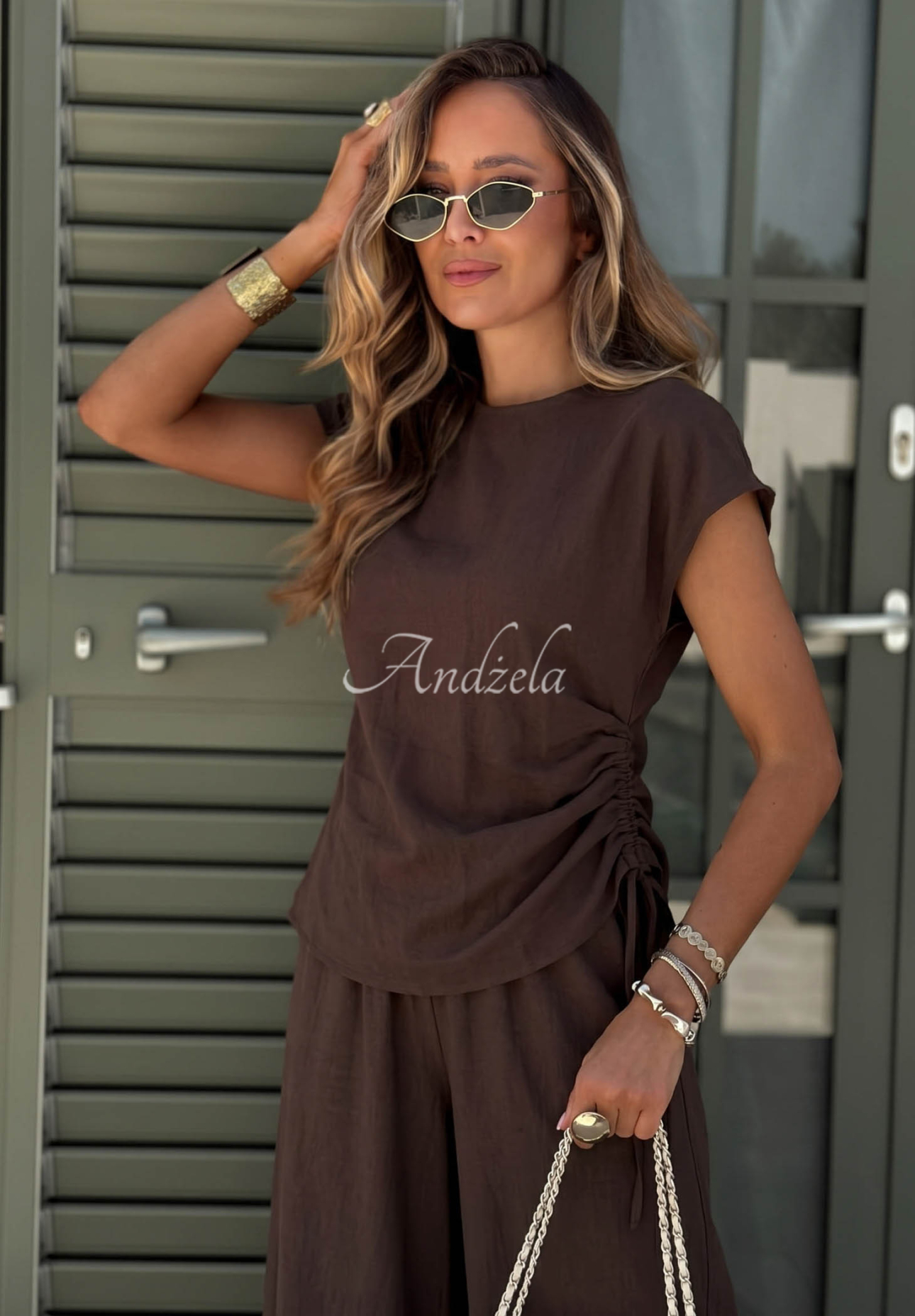 Set bluză și pantaloni din bumbac și viscoză Glow Mood