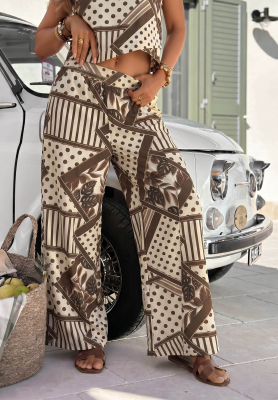 Pantaloni cu imprimeu wide leg cu buline din bumbac Coffee Break