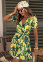 Rochie mini w cytrynki Lemon Coast zielono-galben
