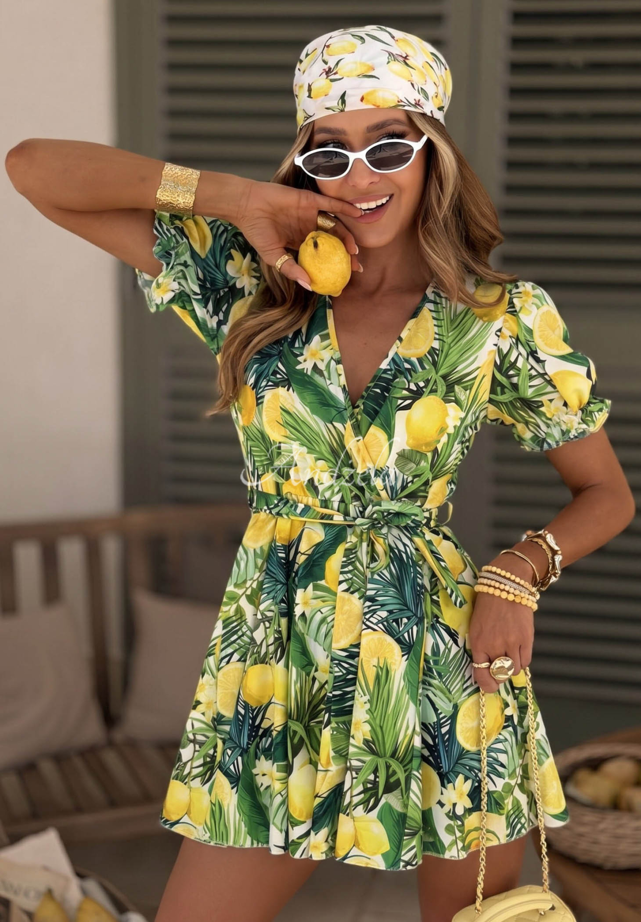 Rochie mini cu imprimeu lămâi Lemon Coast