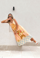 Plisowana wiskozowa Rochie midi cu modele Italian Palms błękitno-roz