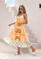 Plisowana wiskozowa Rochie midi cu modele Italian Palms błękitno-roz