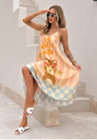 Plisowana wiskozowa Rochie midi cu modele Italian Palms błękitno-roz