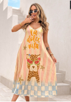 Plisowana wiskozowa Rochie midi cu modele Italian Palms błękitno-roz