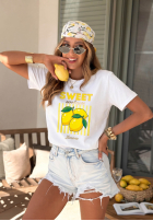 Tricou z nadrukiem Sweet Goodness biało-albastru