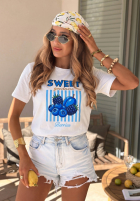 Tricou z nadrukiem Sweet Goodness biało-albastru