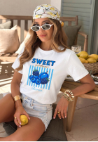Tricou z nadrukiem Sweet Goodness biało-albastru