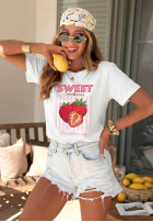 Tricou z nadrukiem Sweet Goodness biało-albastru