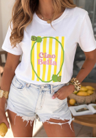 Tricou z nadrukiem Ciao Bella biało-roz