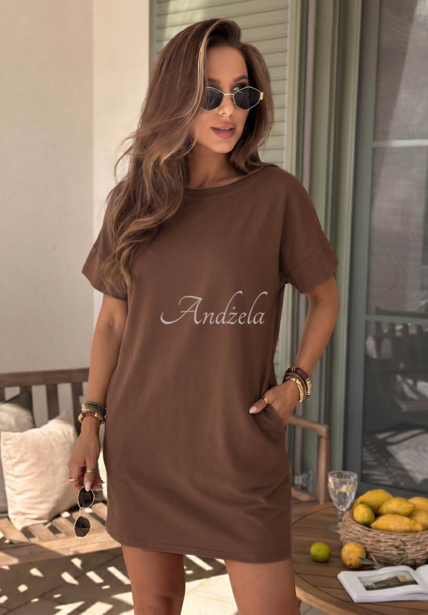 Rochie din bumbac cu m&acirc;neci scurte Viva Oliva