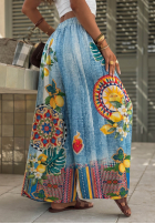 din material textil Pantaloni wide leg cu modele You're My Favourite albastre