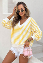 Pulover w paski z dekoltem Naomi biało-galbene