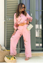 Compleu Bluză i Pantaloni w kwiaty Sunny Harmony bej