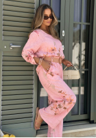 Compleu Bluză i Pantaloni w kwiaty Sunny Harmony bej